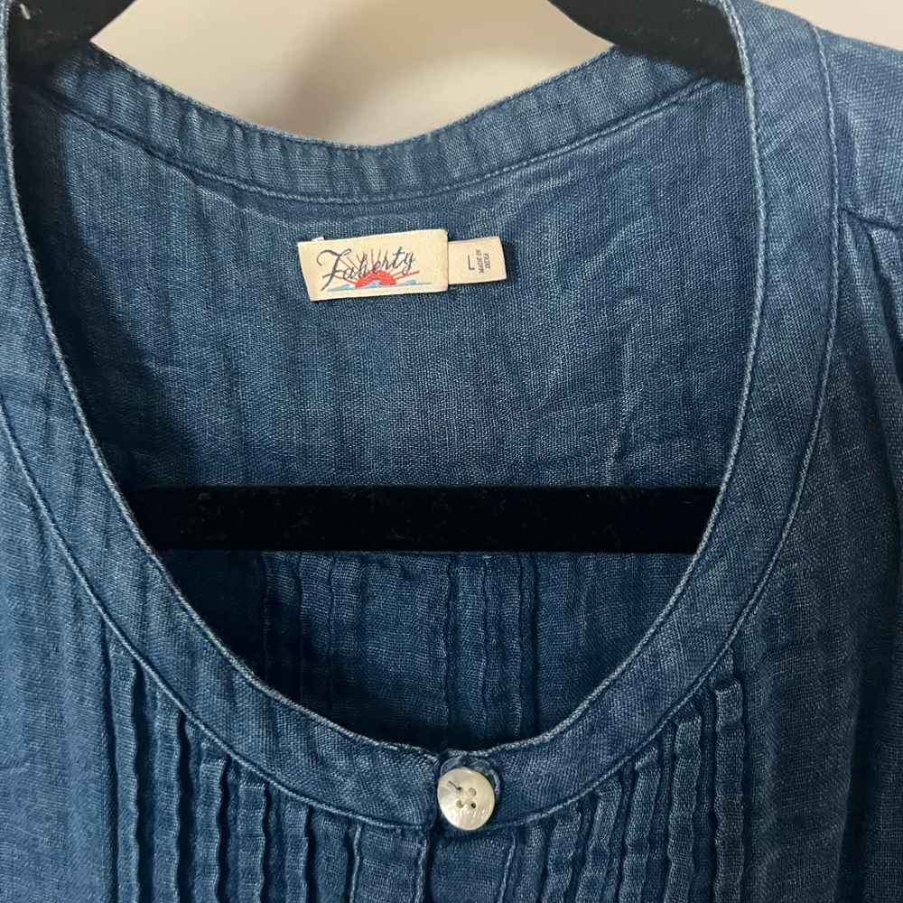 Faherty Teal Sleeveless Pintuck Midi Dress with Front Buttons - Picture 2 of 7